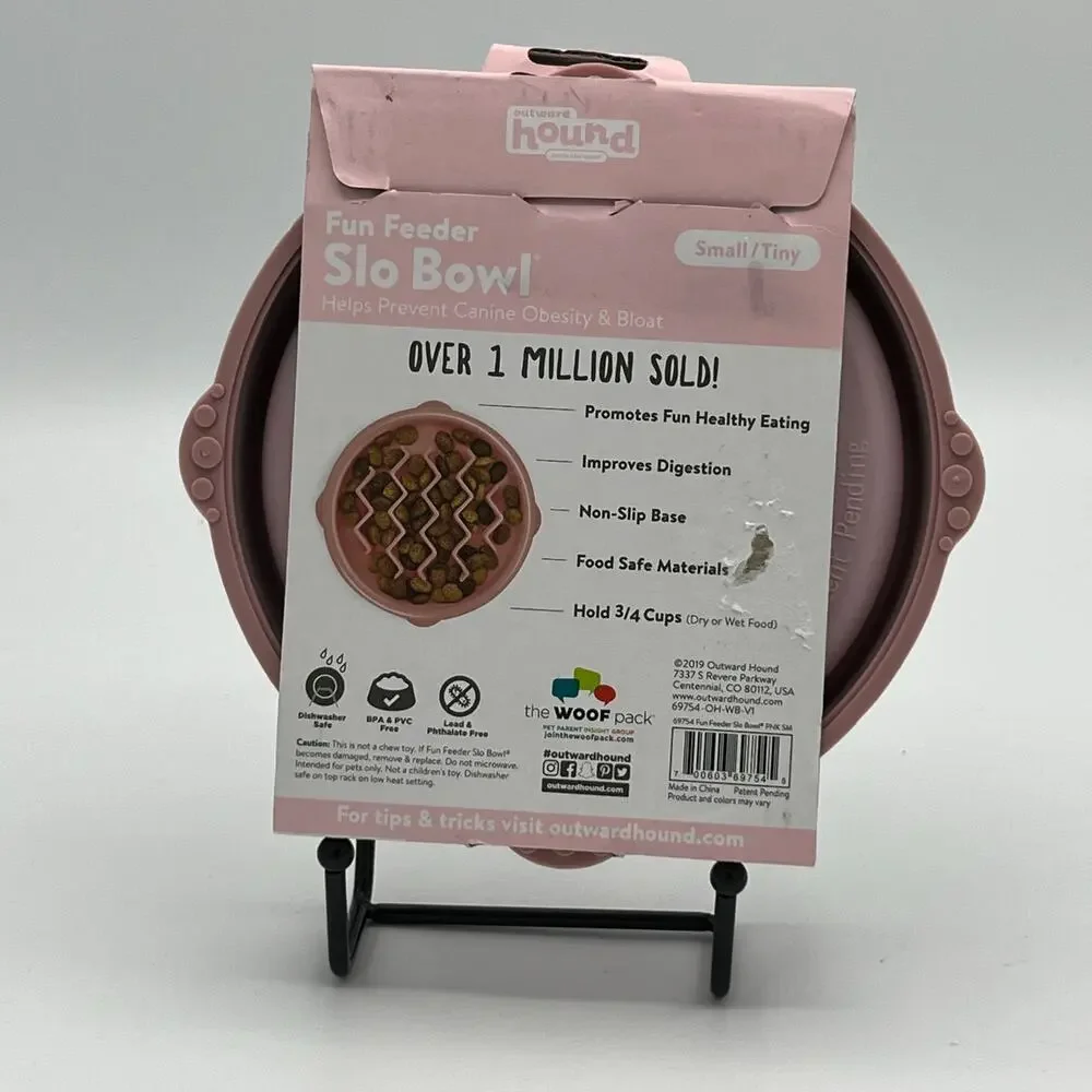 Outward Hound Fun Feeder Slo Bowl Slow Feeder Dog/Cat Bowl Small/Tiny Pink Wave